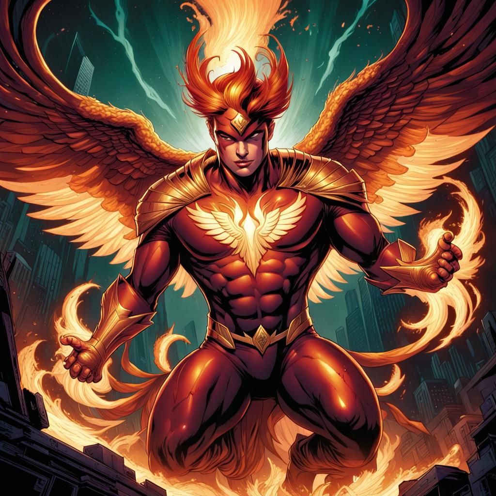 Phoenix Supervillain in Comic Book Art Style