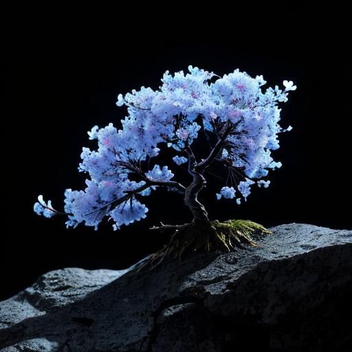 Fluorescent Cherry Blossom on Lava Rock: Macro Photography