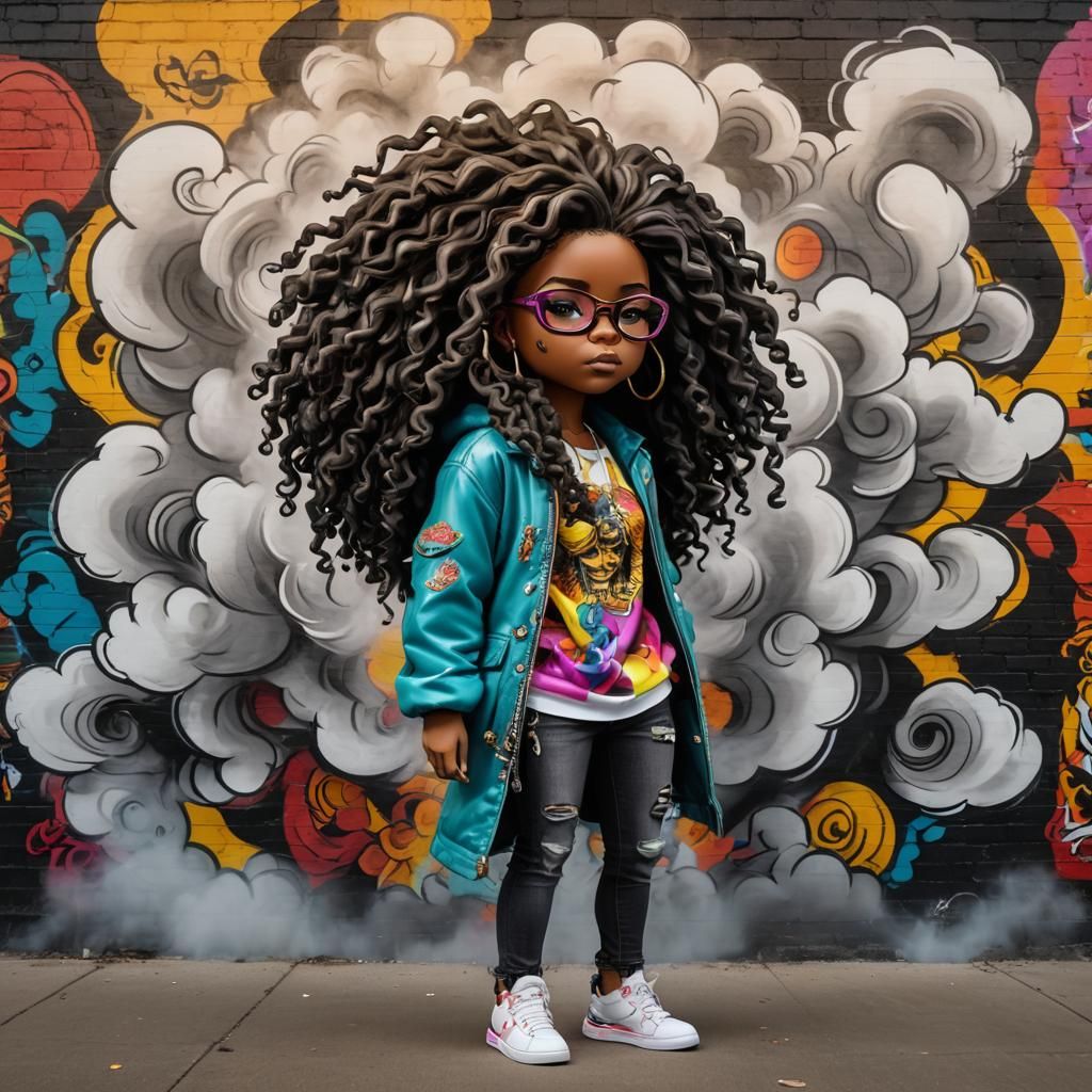 Afro Latina Chibi in Ed Hardy, Comic Book Style