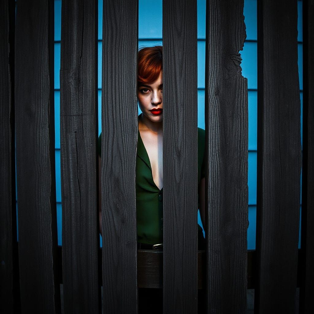 Pin-up Silhouette Behind Dilapidated Fence