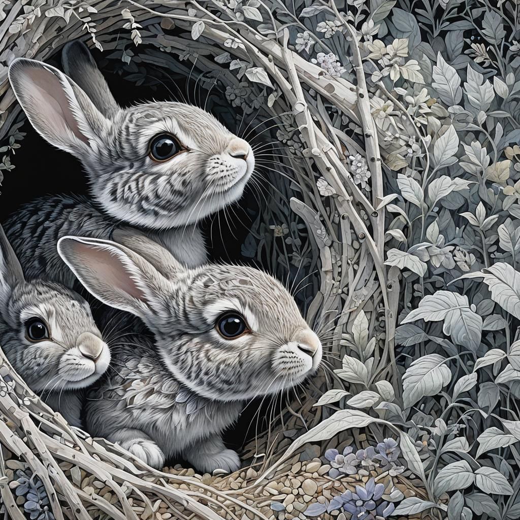 Delicate Baby Rabbits Peer Out of Their Nest for the First T...