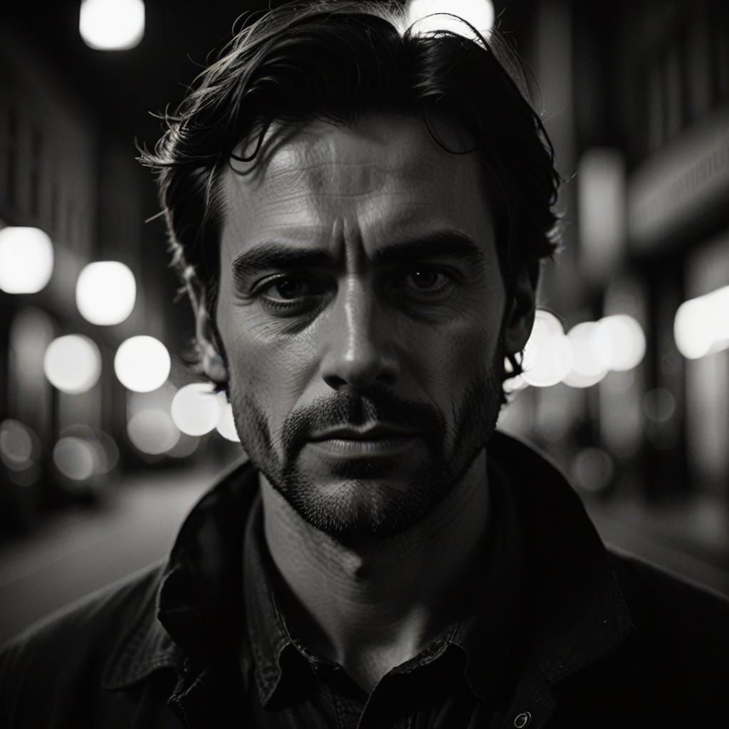 Intense Portrait of a Man in Moody Black and White