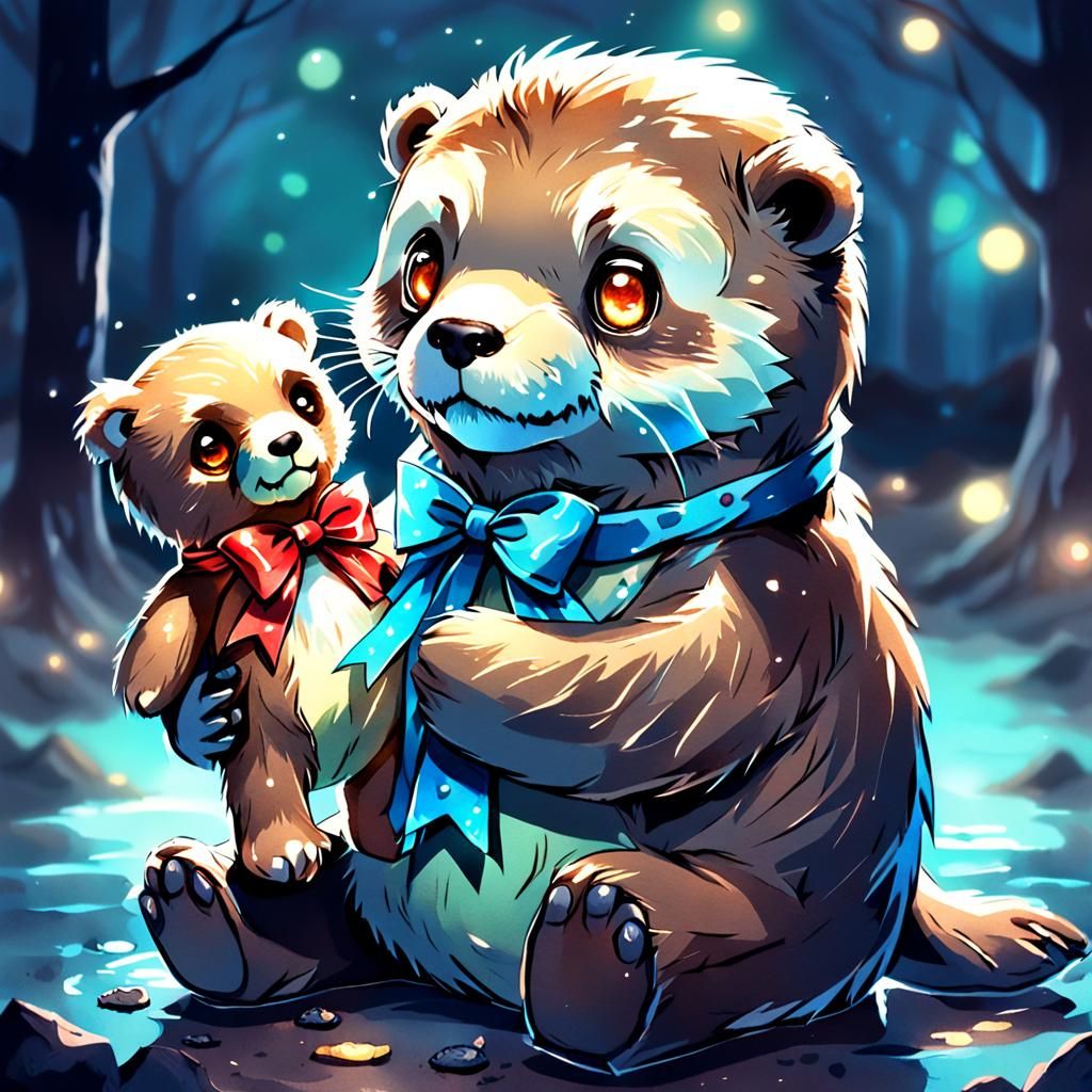 Undead Otter Guards Teddy Bear: Creepy Cute Watercolor