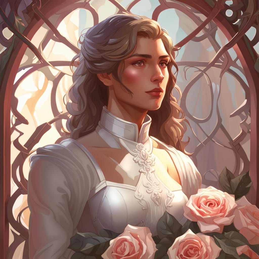 Soldier and Bride Portrait with Rose Lattice