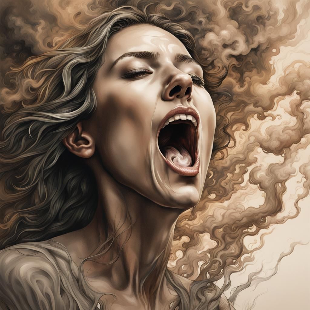 Screaming Woman with Smoke, Fantasy Acrylic Art