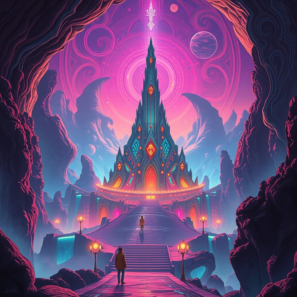 Dreamlike Sci-Fi Scene in Retro-Futuristic Style