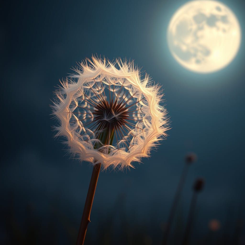 Ethereal Dandelion Illuminated by Full Moonlight