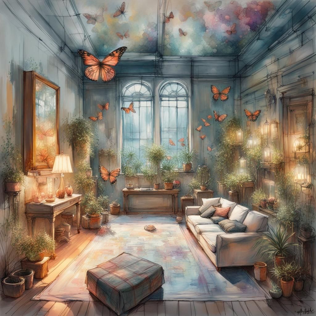 Botanical Butterfly Exhibit in Urban Living Room