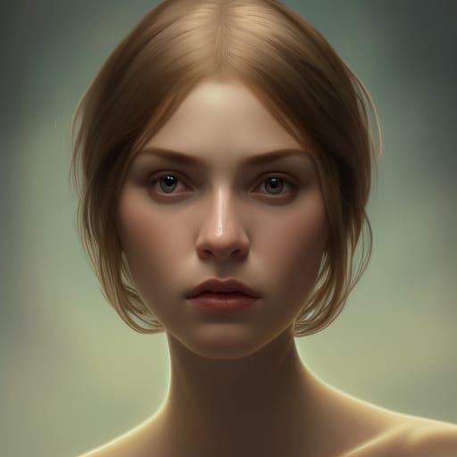 Detailed Portrait of Emerald-Eyed Girl in Art Nouveau Style