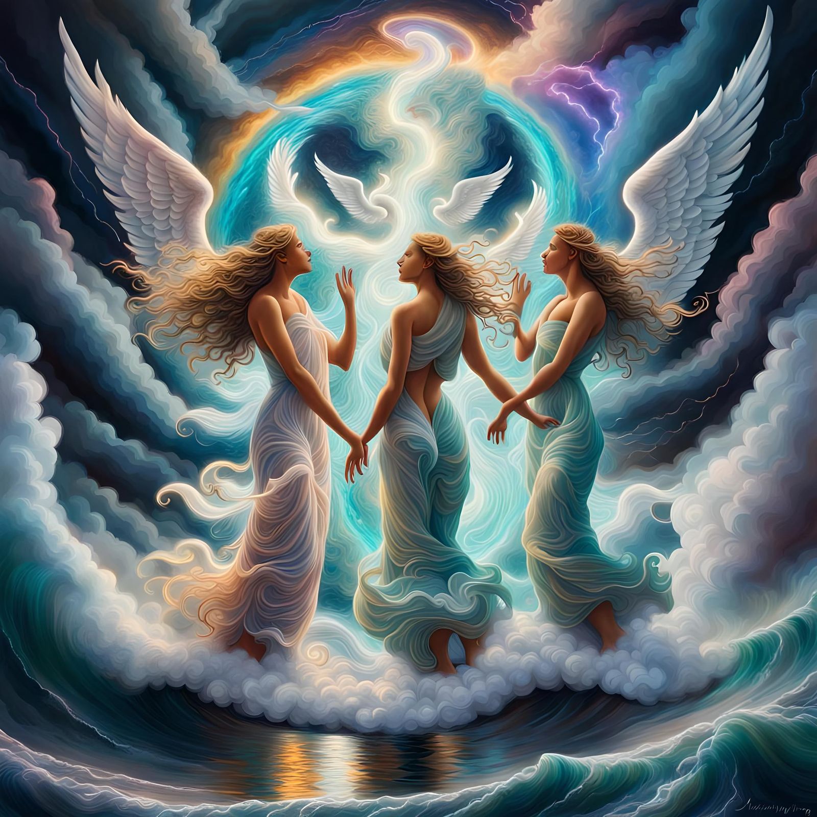 Angels Holding Back a Sea Storm