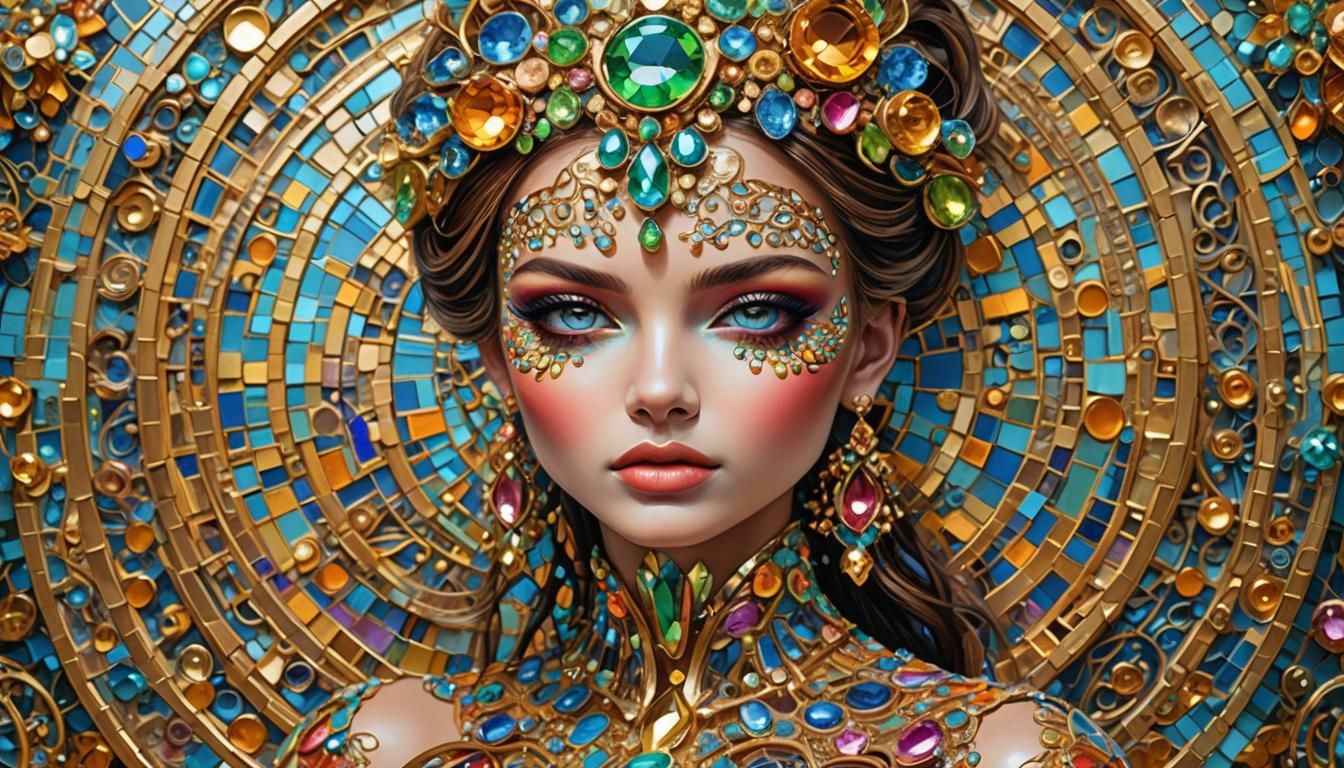 Glamorous Supermodel with Gold Filigree in Klimt Style