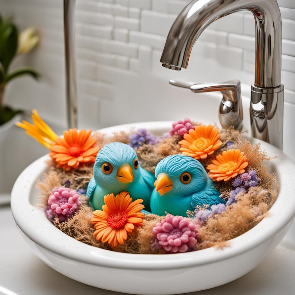 Colorful Soap Carving of Bird in Nest