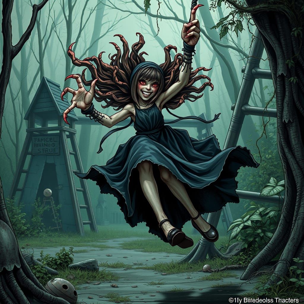 Slime Girl's Joyful Swing: A D&D Monster Illustration