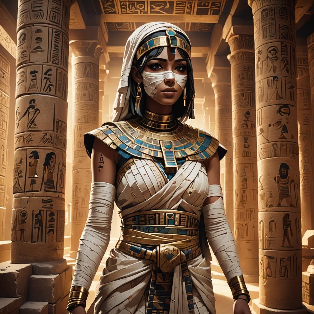 Anime Mummy Girl in Ancient Egyptian Temple