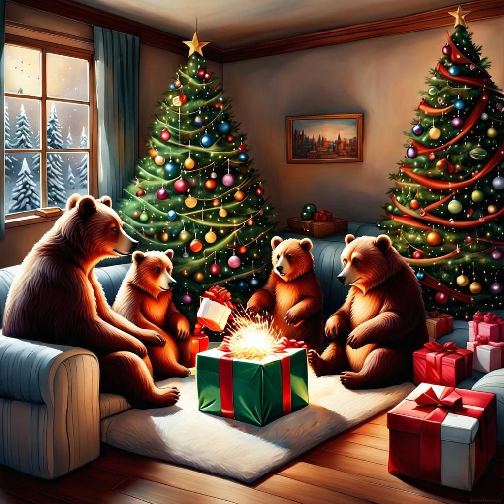 Baby Bear Ripping Open a Gift