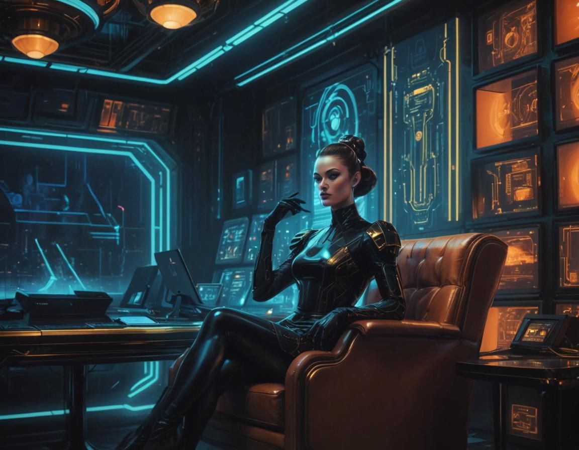 Cyberpunk Ballerina Trader in Neo-Noir Setting