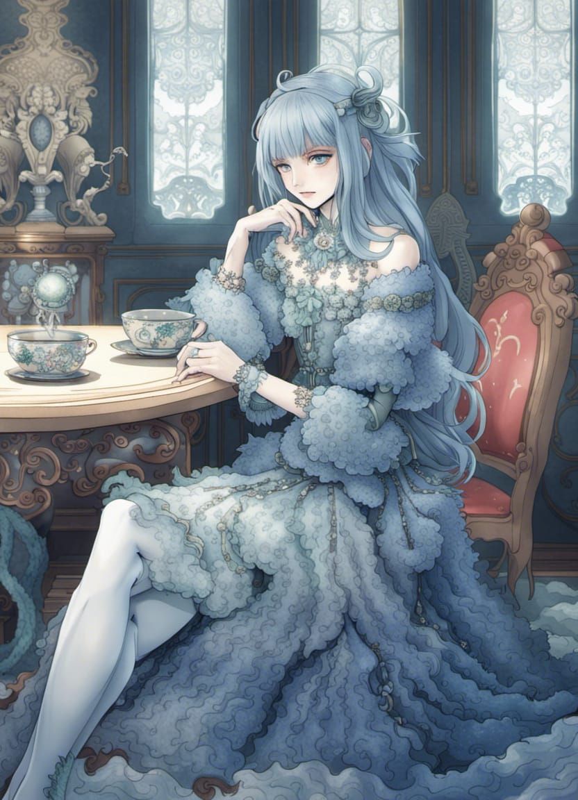 Anime Woman in Mappa Style Fantasy Dress