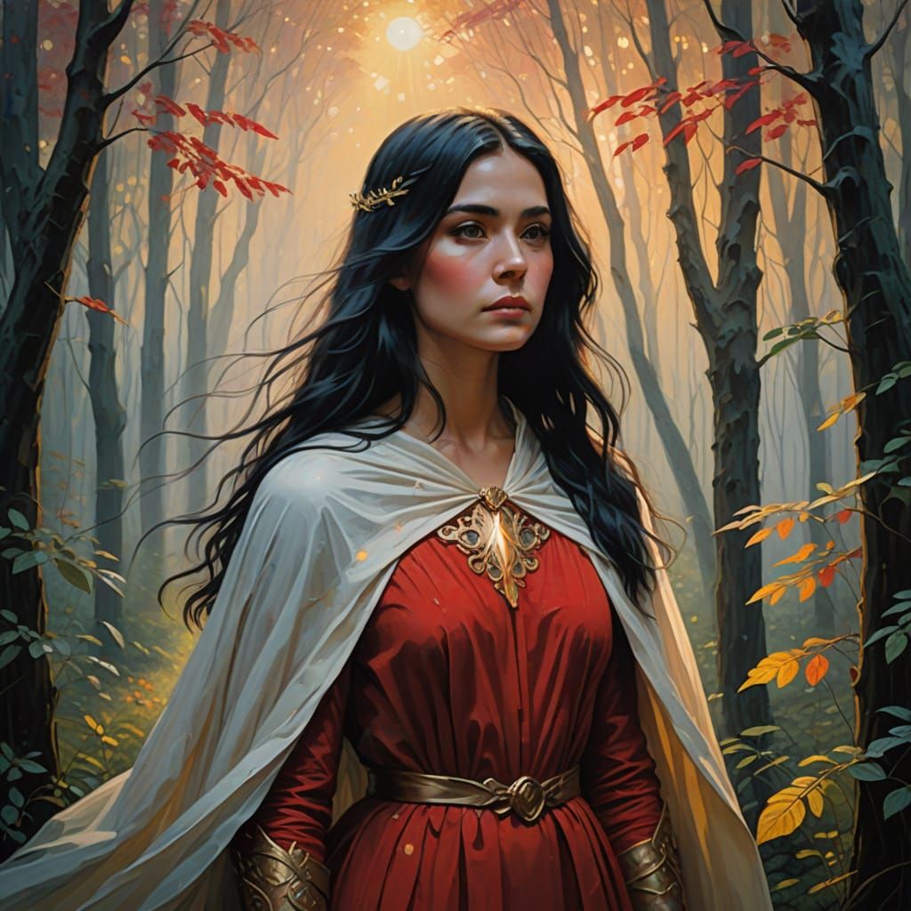 Ethereal Maiden in Whimsical Forest Setting