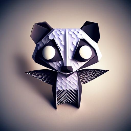 Origami Badger Chibi Character in 3D