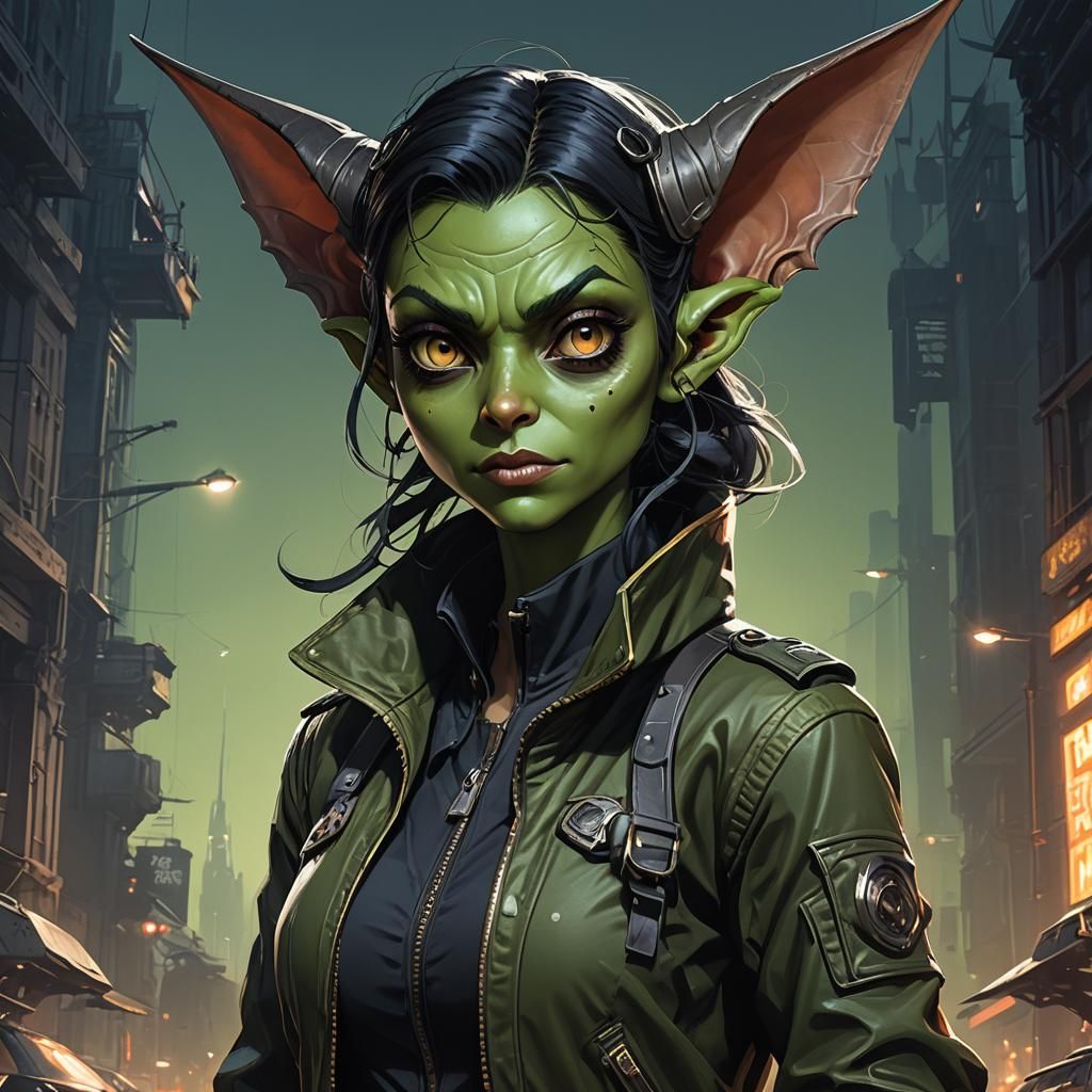 Goblin Femme Fatale in Noir Comic Book Style