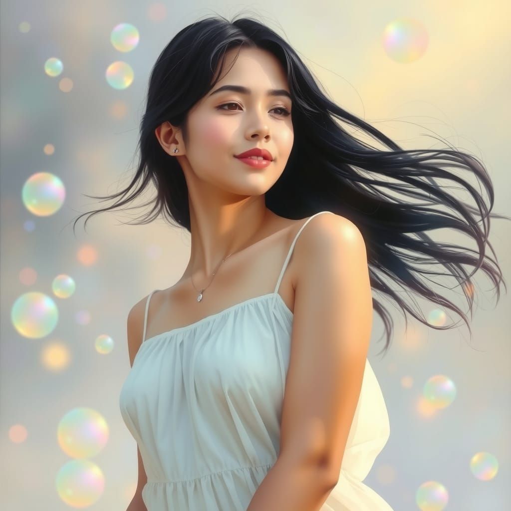 Dreamlike Portrait of Woman with Flowing Hair