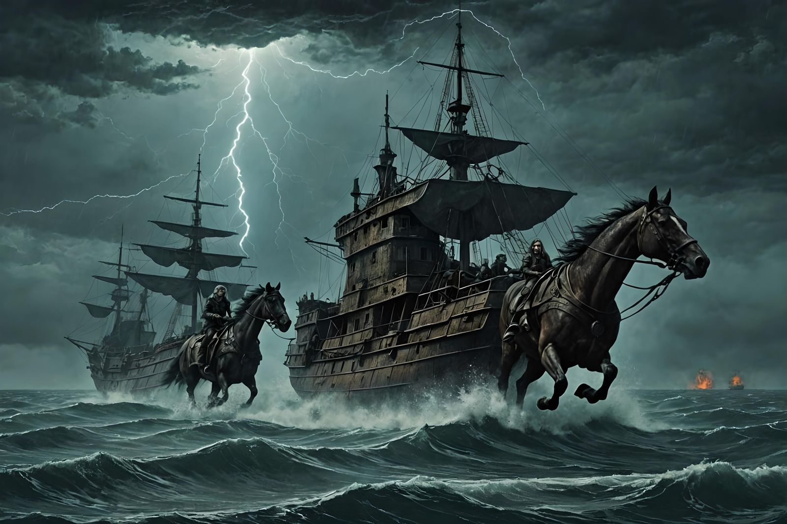 Post-Apocalyptic Women Sailing Corvette in Aetherpunk Style