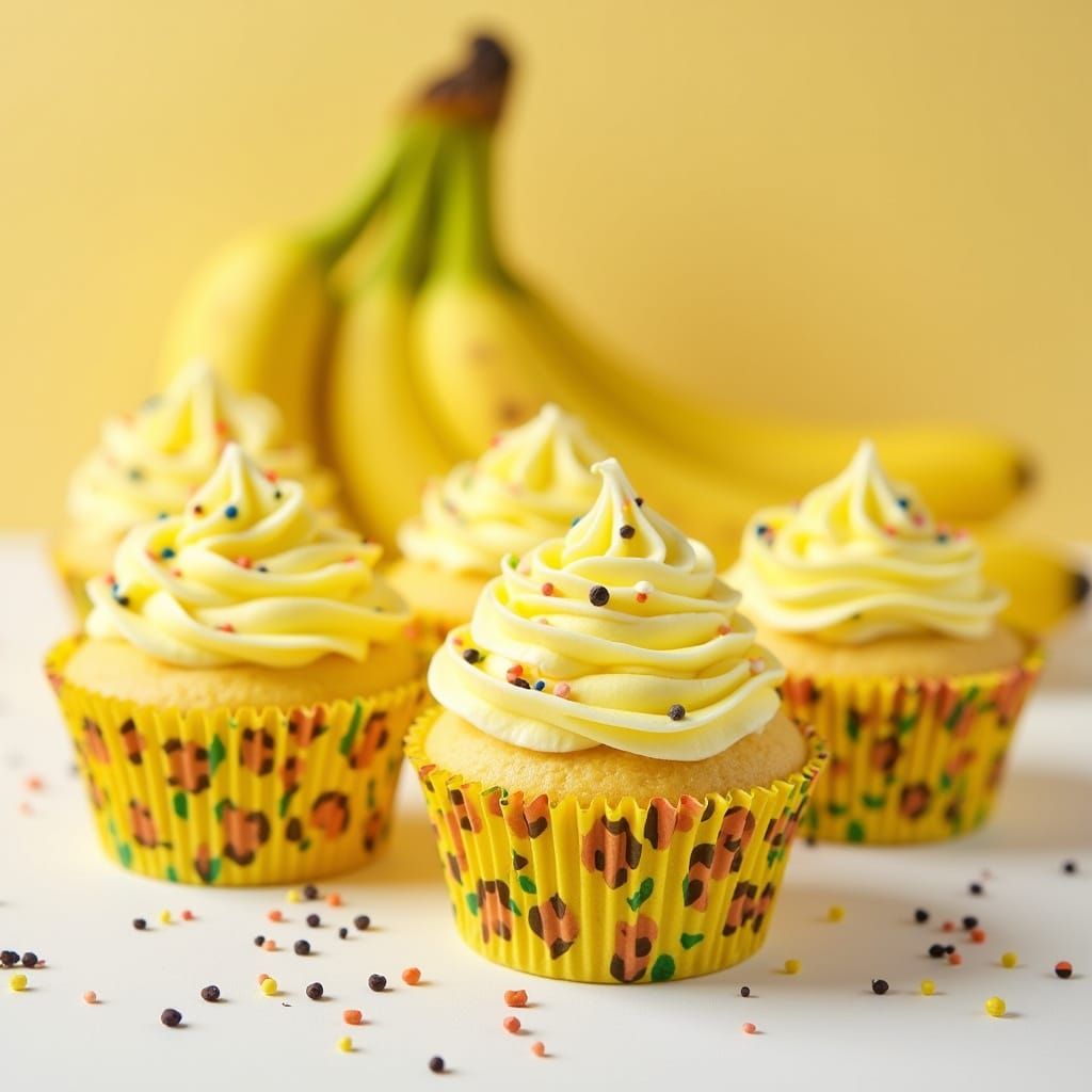Vibrant Banana Yellow Cupcakes in Whimsical Celebration Styl...
