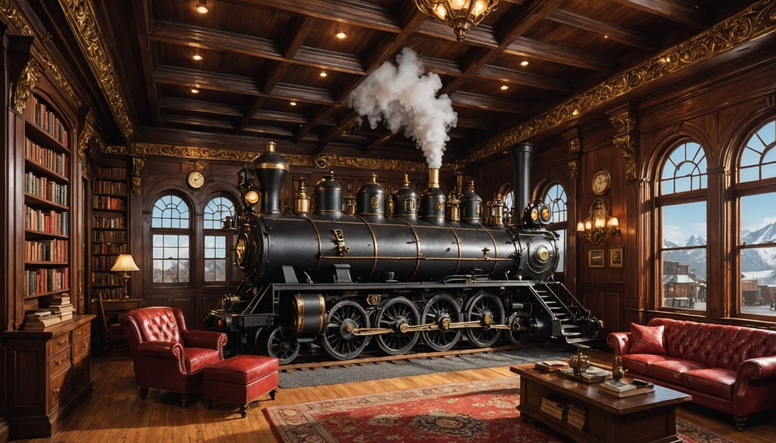 Dramatic Steampunk Scene: Locomotive Blasts into Whimsical L...