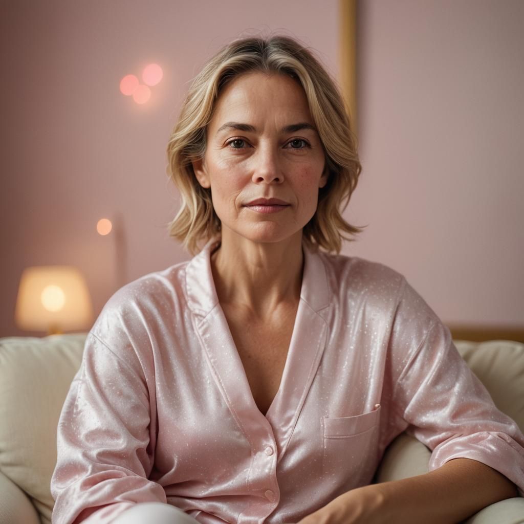 Intimate Portrait of Woman Relaxing on White Leather Couch