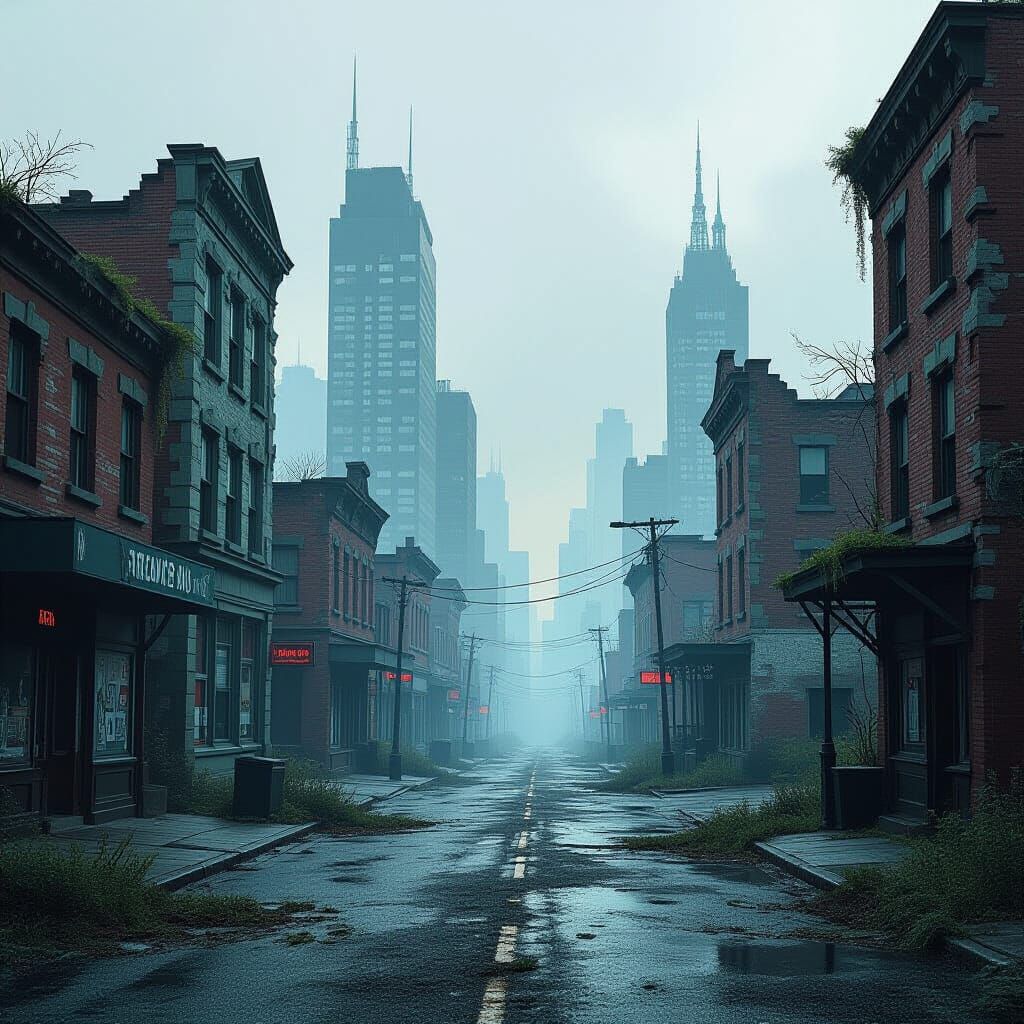 Deserted Cityscape in Realistic Sci-Fi Style