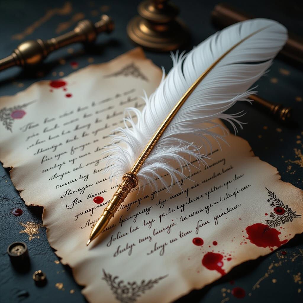 Golden Quill on Blood Paper, Digital Matte Painting