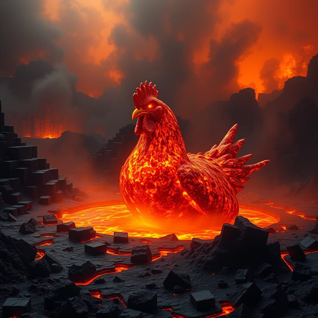 Molten Lava Chicken Emerges from Fiery Magma in Minecraft