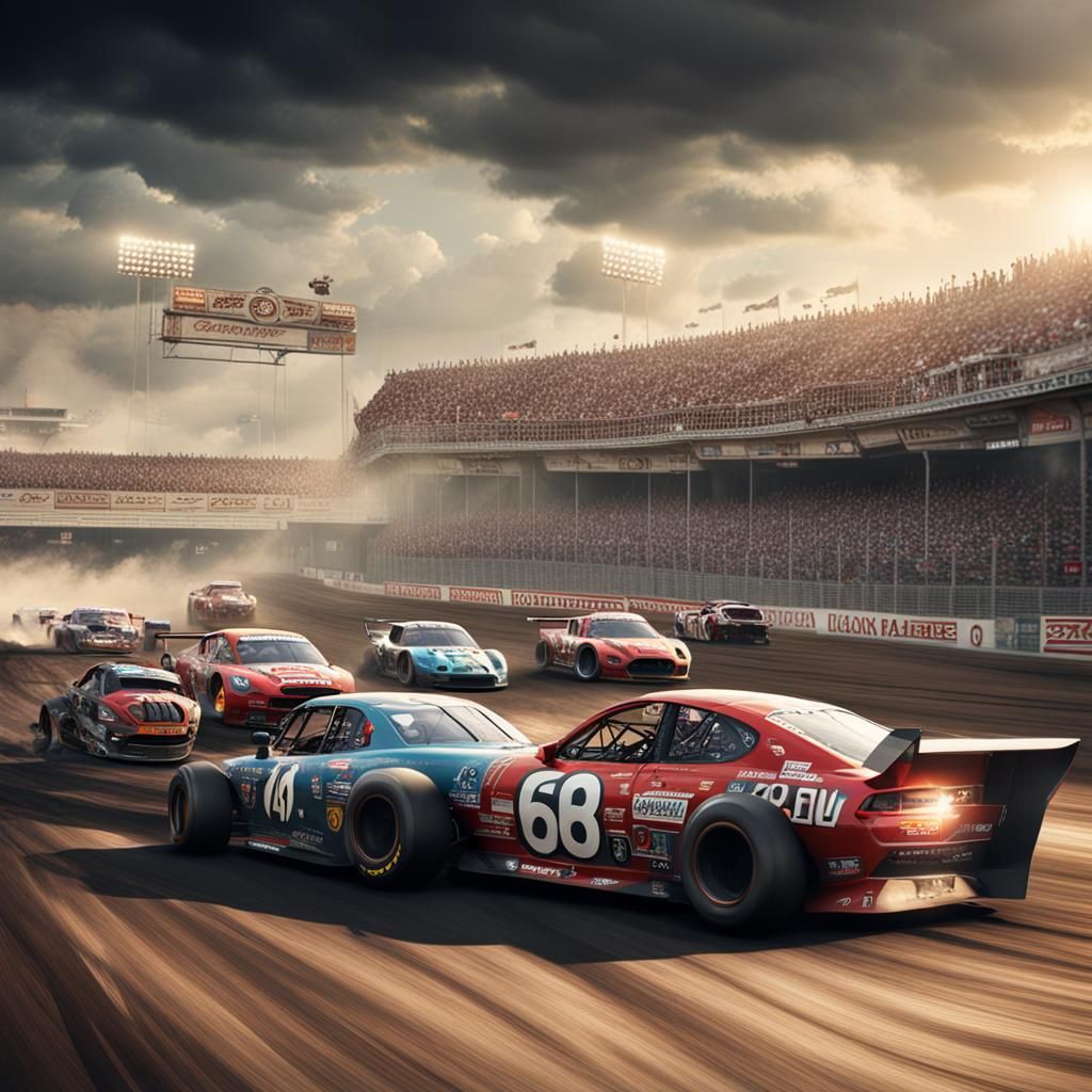 Dramatic Speedway Race Cars in Digital Matte Painting