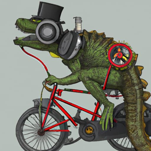 Alligator on Bike with Steampunk Engine