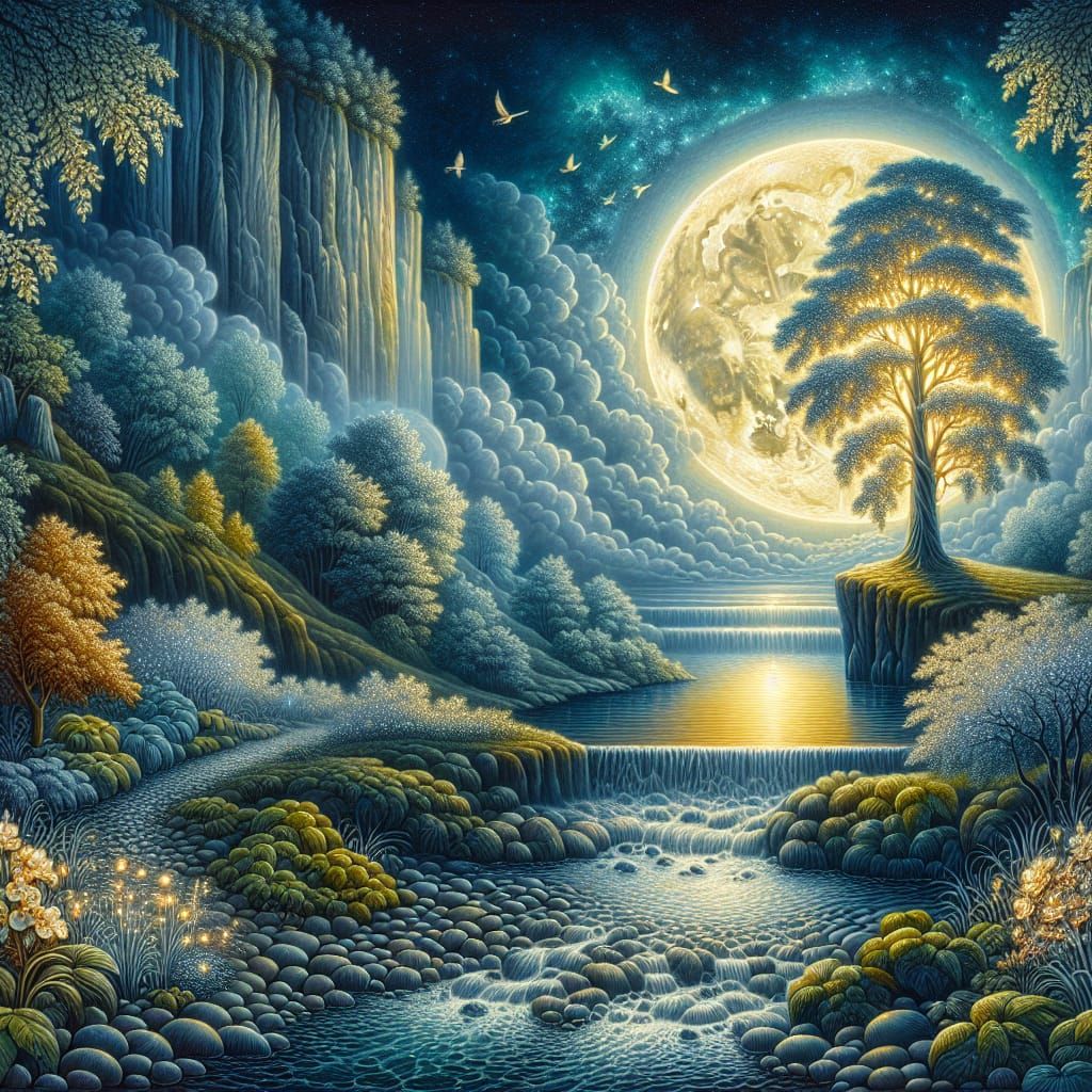 Mystical Moonlit River Dreamscape