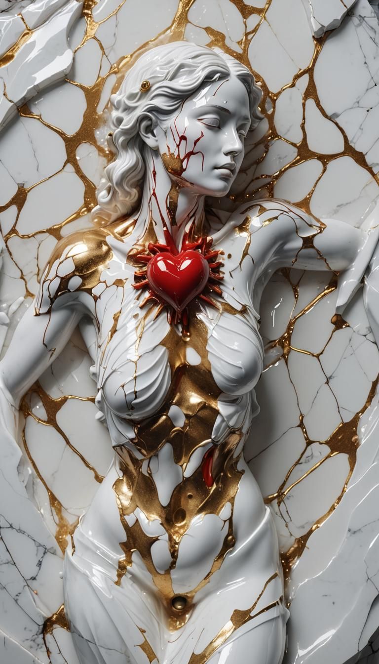 Goddess Cradles Shattered Heart in Crystal Glass
