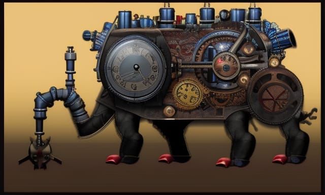 Ultra-Realistic Steampunk Behemoth in Red and Blue
