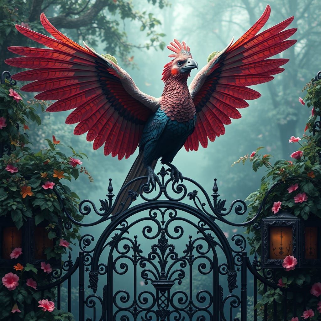Liver Bird on Ornate Gate in Fantasy Style