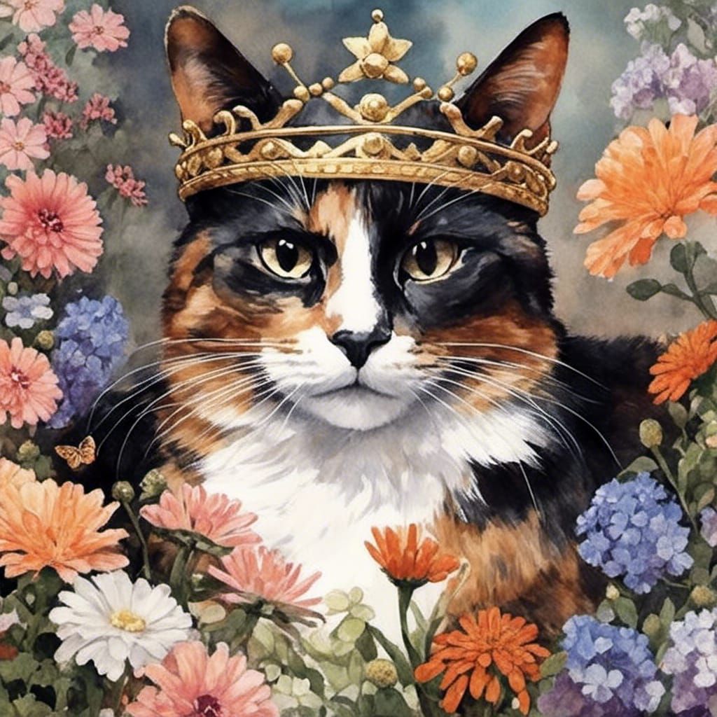 Watercolor Princess Surrounded by Flowers