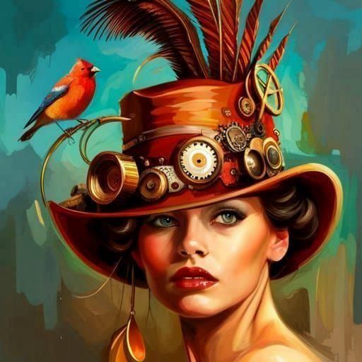 Steampunk Hat with Bird Digital Painting