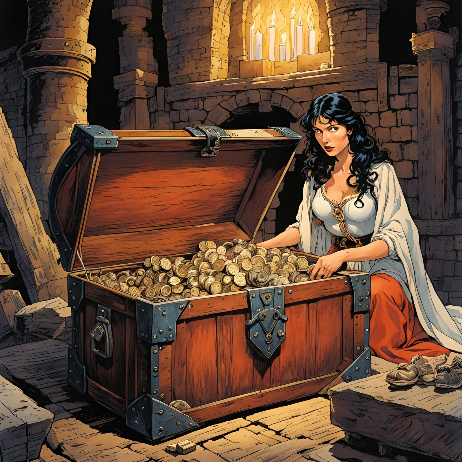 Adventuress Finds Dungeon Treasure: Comic Book Style