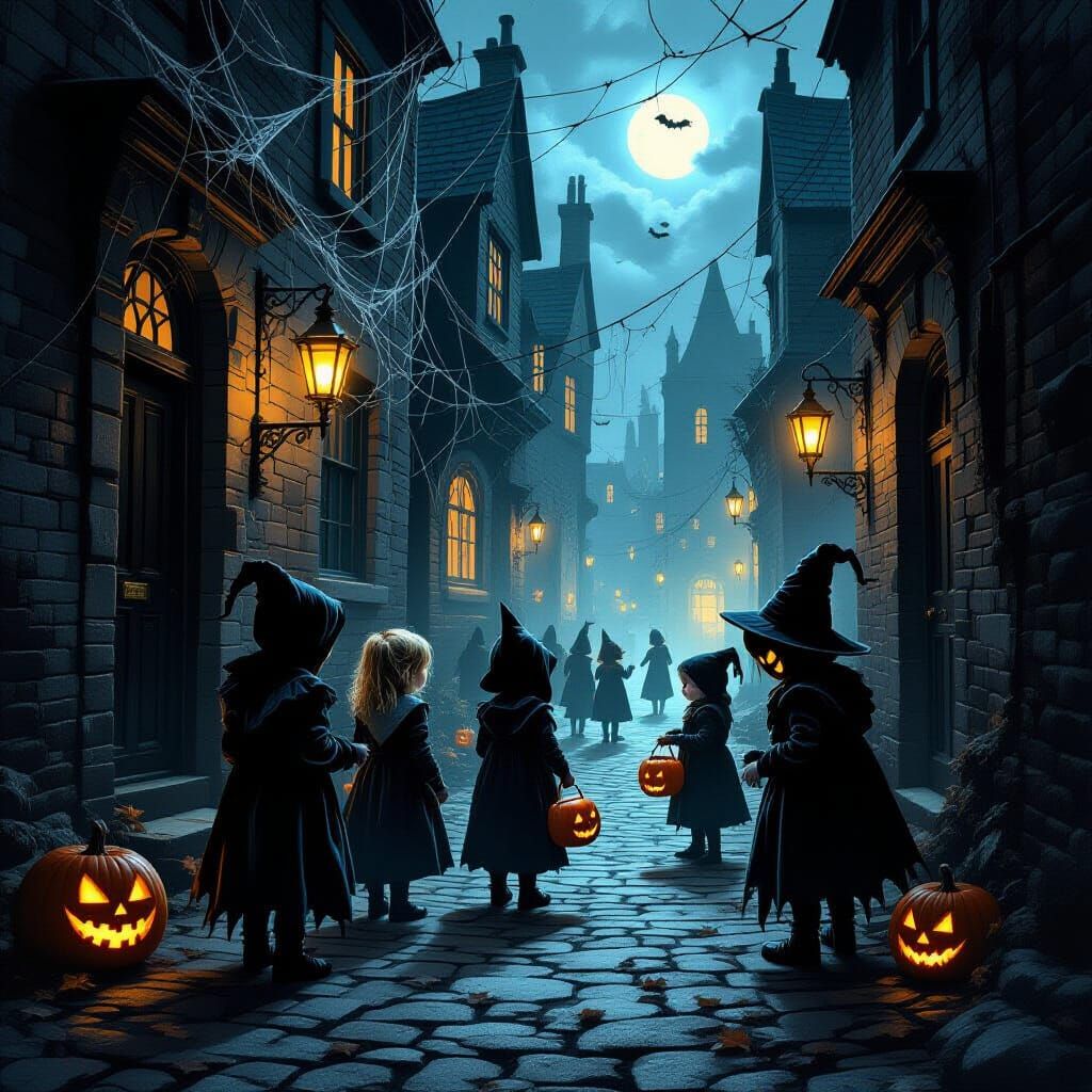 Macabre Halloween Scene in Gothic Alley