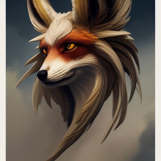Fox Pegasus Griffon Portrait in Hyperdetailed Style