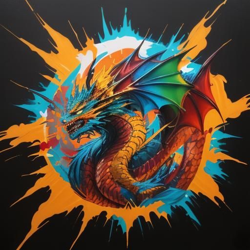 Polychromatic Sun Dragon in Graffiti Art Style