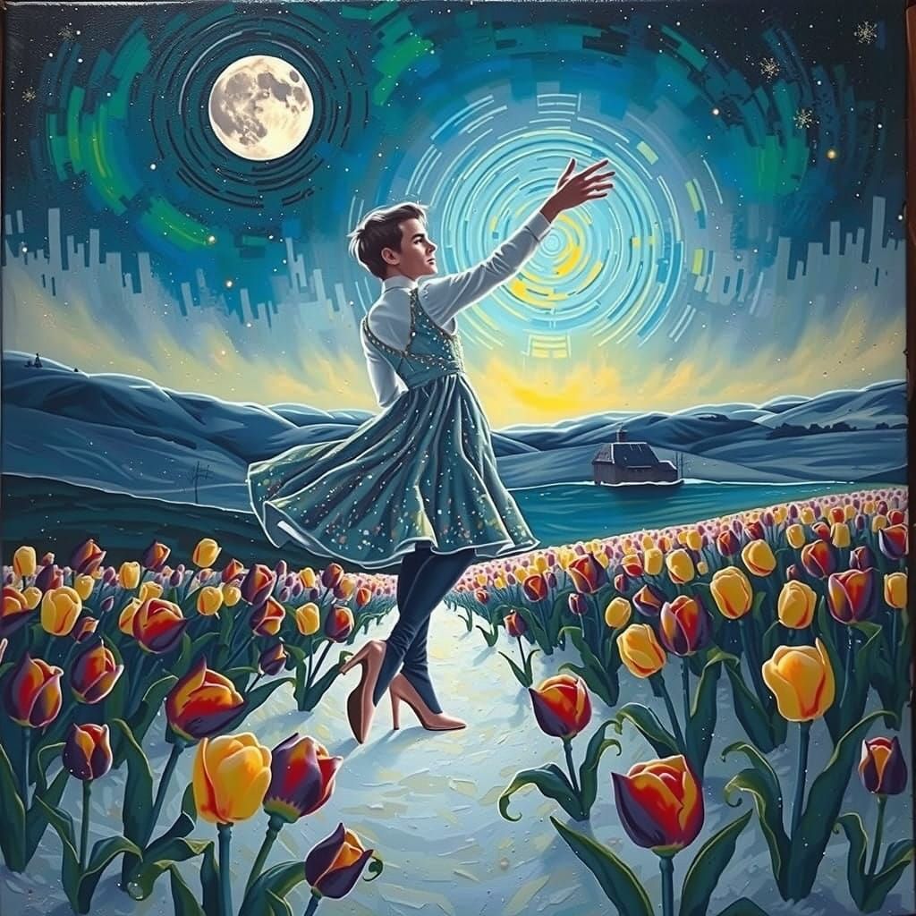 Elegant Ballerina Dances Amongst Vibrant Tulips in a Snowy L...