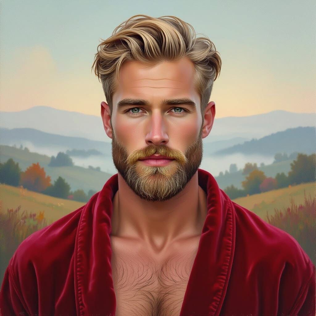 Serene Blond Man in Velvet Robe, Alcohol Ink Style