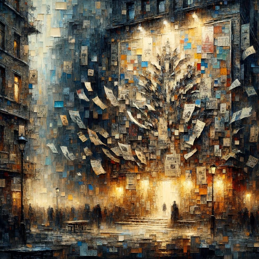 Expressionist Wall with Torn Posters and Ghastly Glow