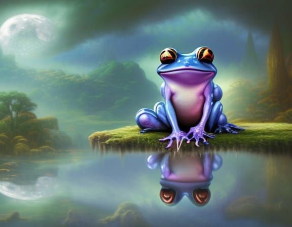 Hyperrealistic Fantasy Frog with Animals by Moonlight
