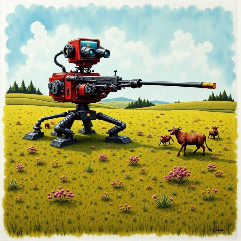Robot Cows Guarding a Farm