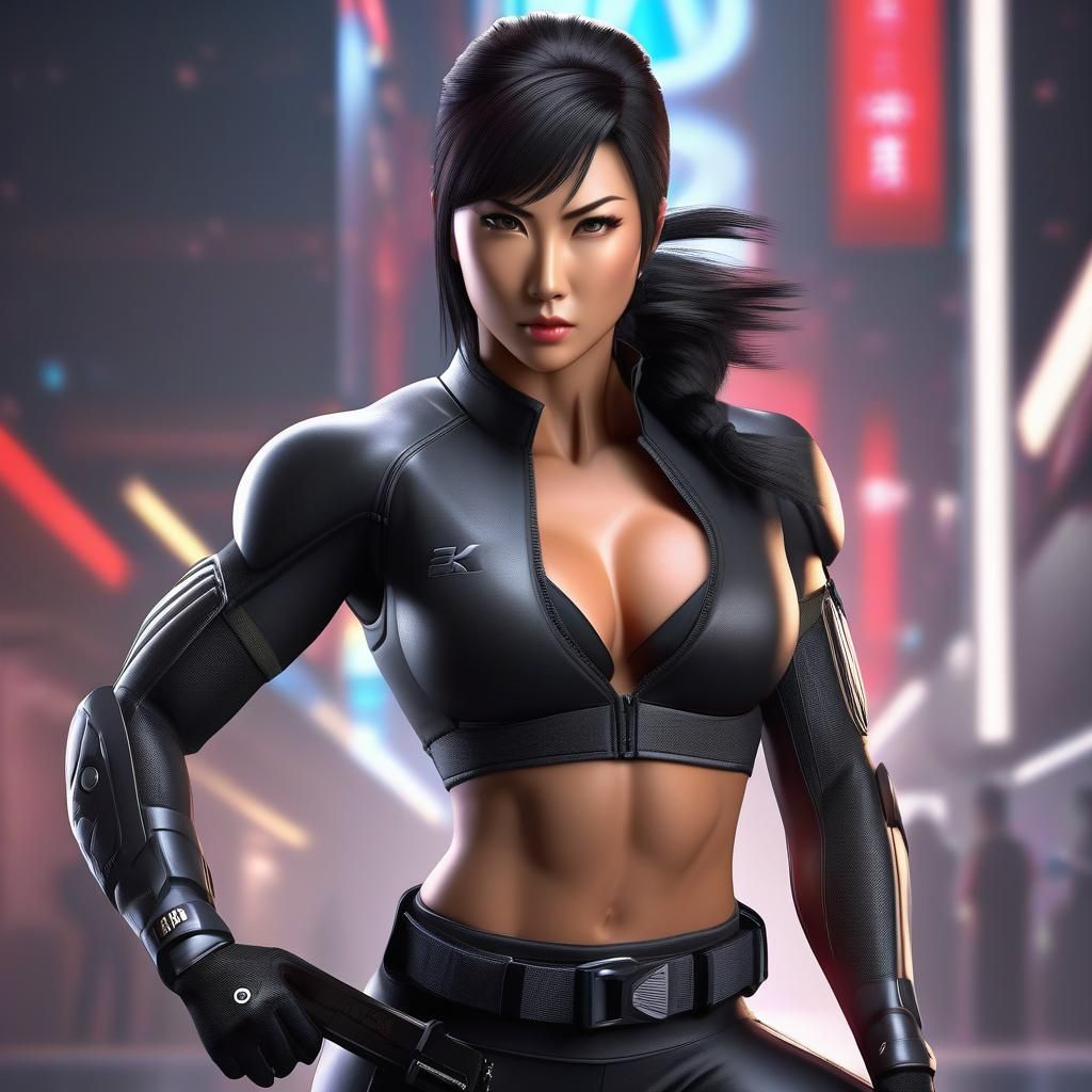 Muscular Kunoichi Spy in 3D Anime Style